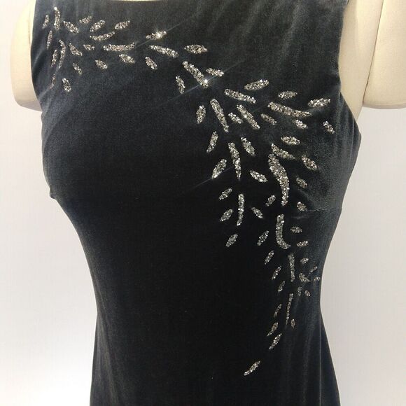 Vintage 90s Velvet Prom Dress Size 4P Gray Glitter Sparkle Sleeveless Stretch - Picture 8 of 13